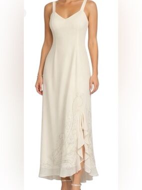 R&M Richards Vintage Slip Style Dress Petite 4 Beaded Garden Party Romantic